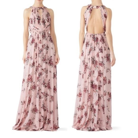 Marchesa Notte Bridesmaids Blush Floral Halter Gown - Picture 1 of 15